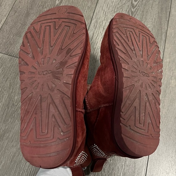 UGG Suede Swarovski Crystal Embellishments Mini Burgundy Sparkle Boots - Picture 8 of 10